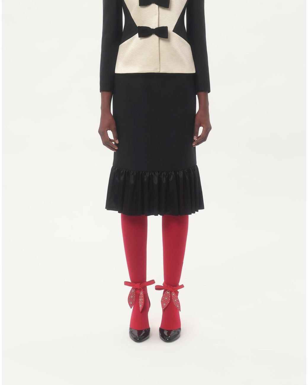 Valentino Black Bow Detailed Ruffled Hem Skirt