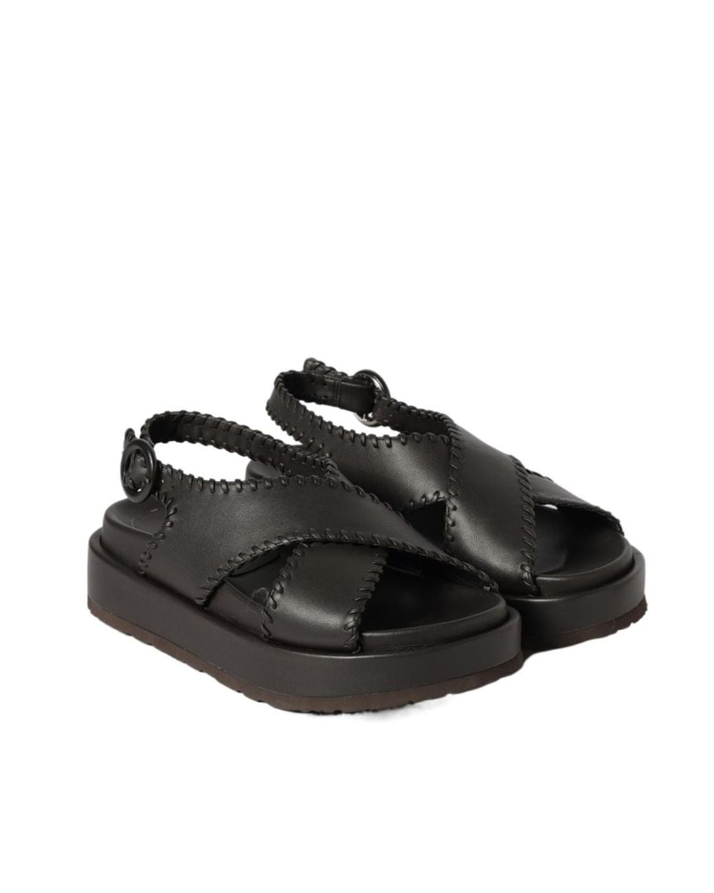 Paloma Barceló Black Round-Toe Flat Sandals