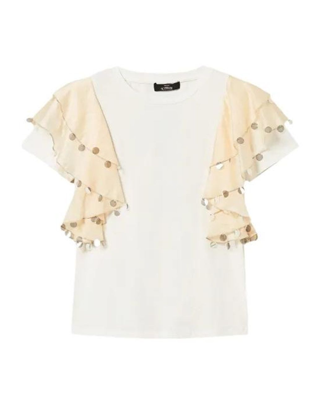 Twinset White Ruffled Embellished T-Shirt