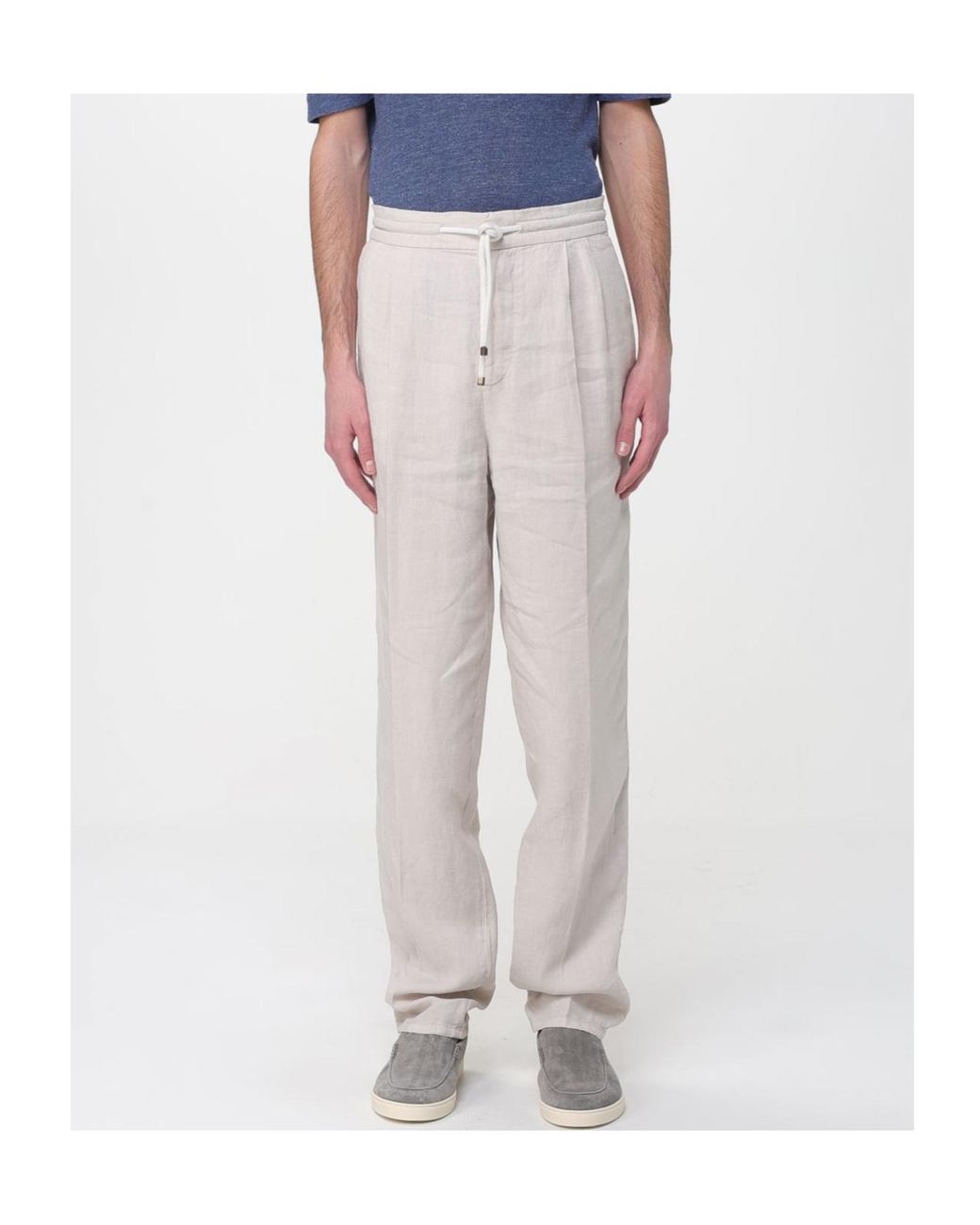 Brunello Cucinelli White Elasticated Waistband Drawstring Pants for men