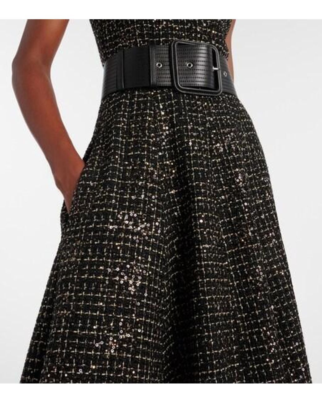 Safiyaa Black Okimi Sequined Tweed Midi Dress