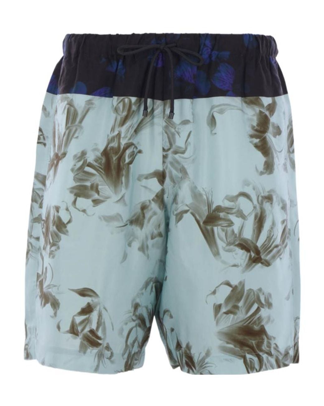 Dries Van Noten Blue Floral Printed Drawstring Shorts for men