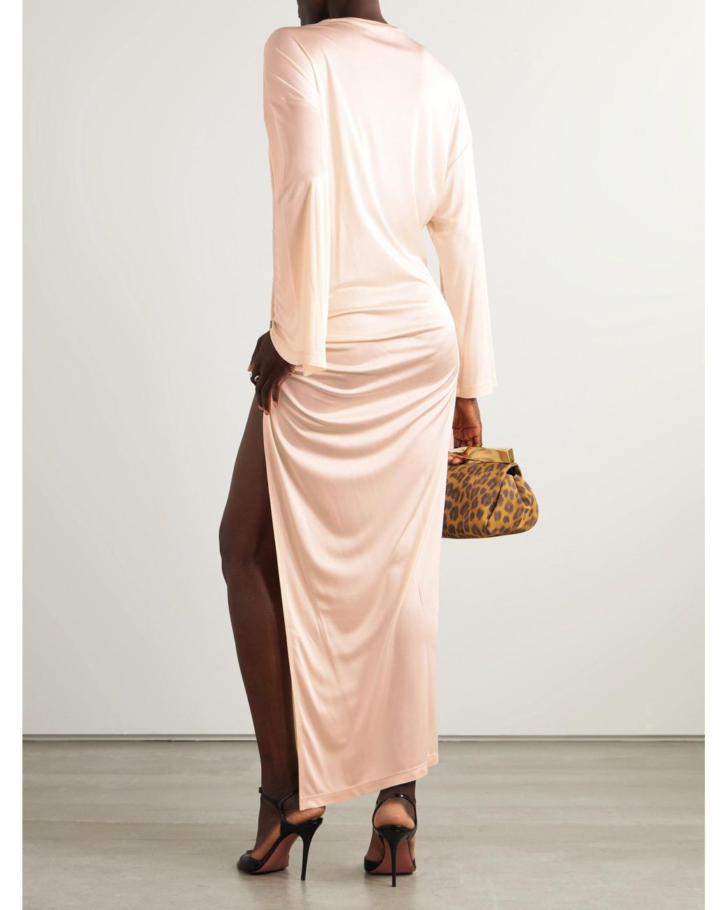 The Attico Pink Embellished Gathered Jersey Maxi Dress