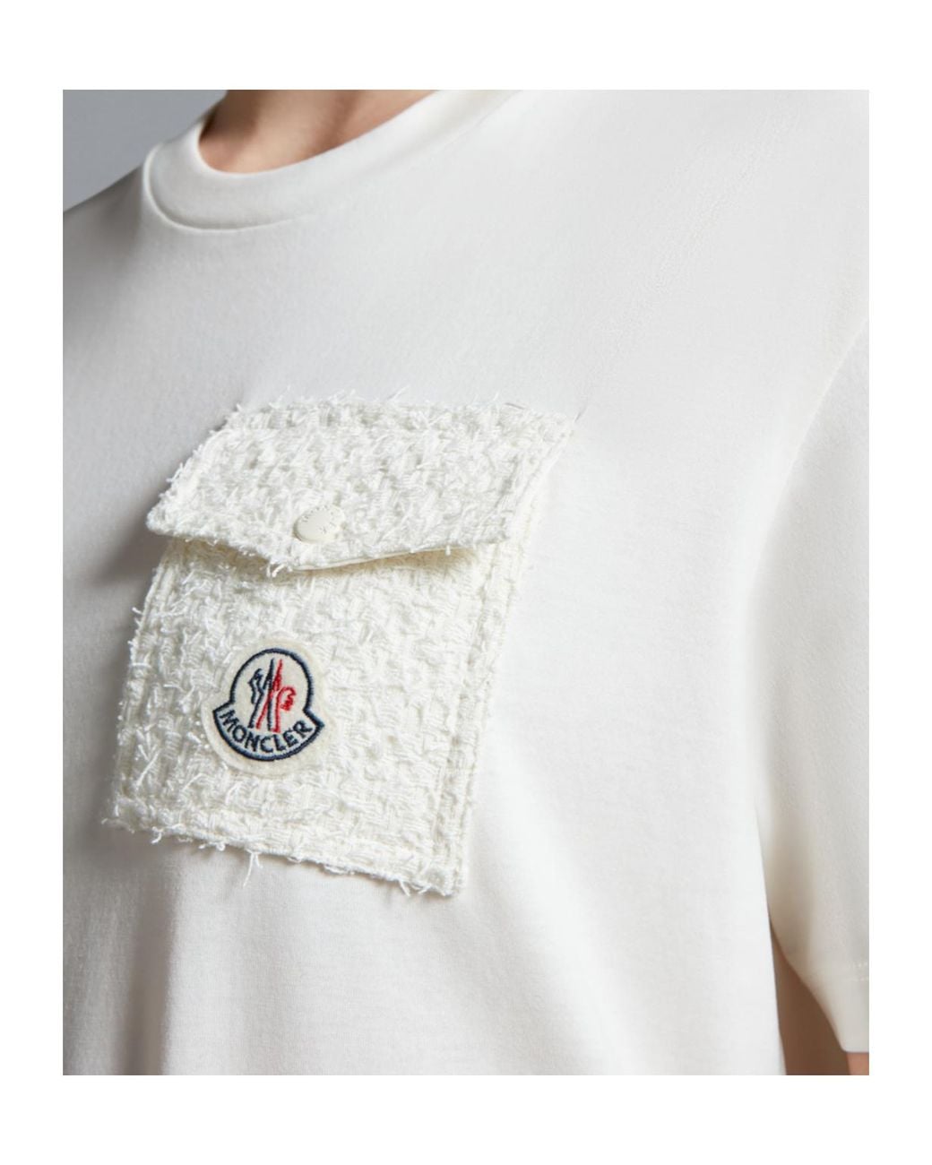 Moncler White Tweed Pocket Crewneck T-Shirt