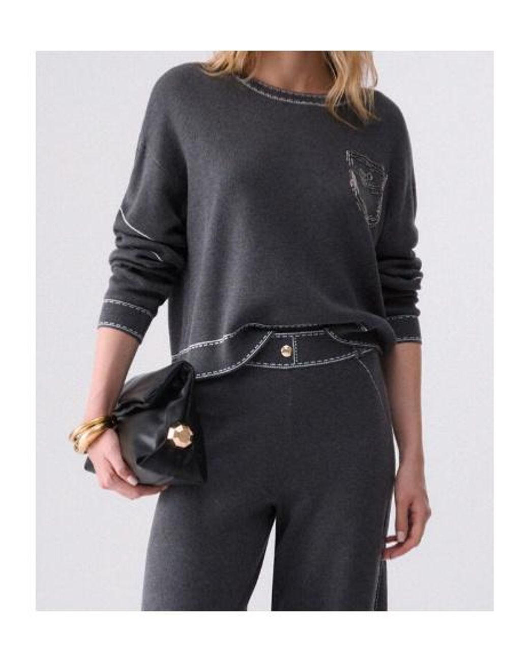 Liu Jo Gray Sweater With Stitching