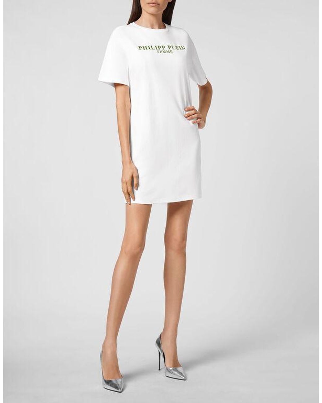 Philipp Plein White Logo Details T-Shirt Dress