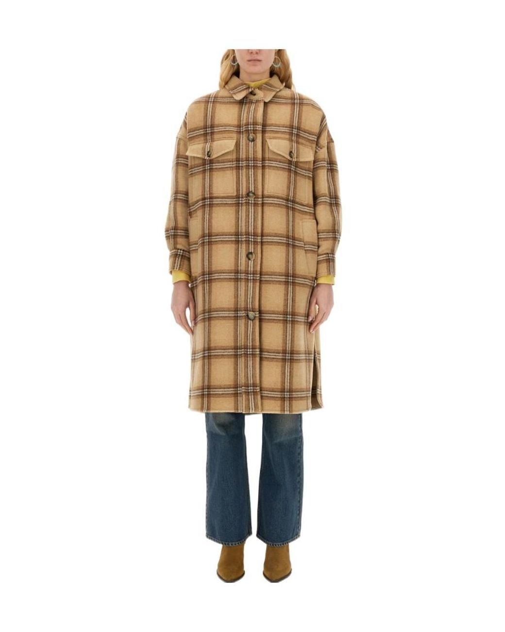 Isabel Marant Natural Fontizia Checked Wool Coat