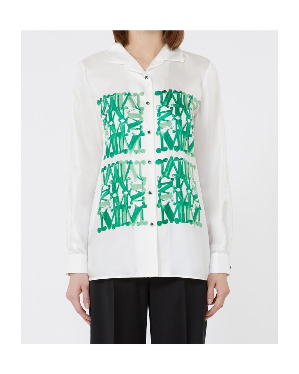Max Mara Green Nabil Logo Printed Button-Up Shirt