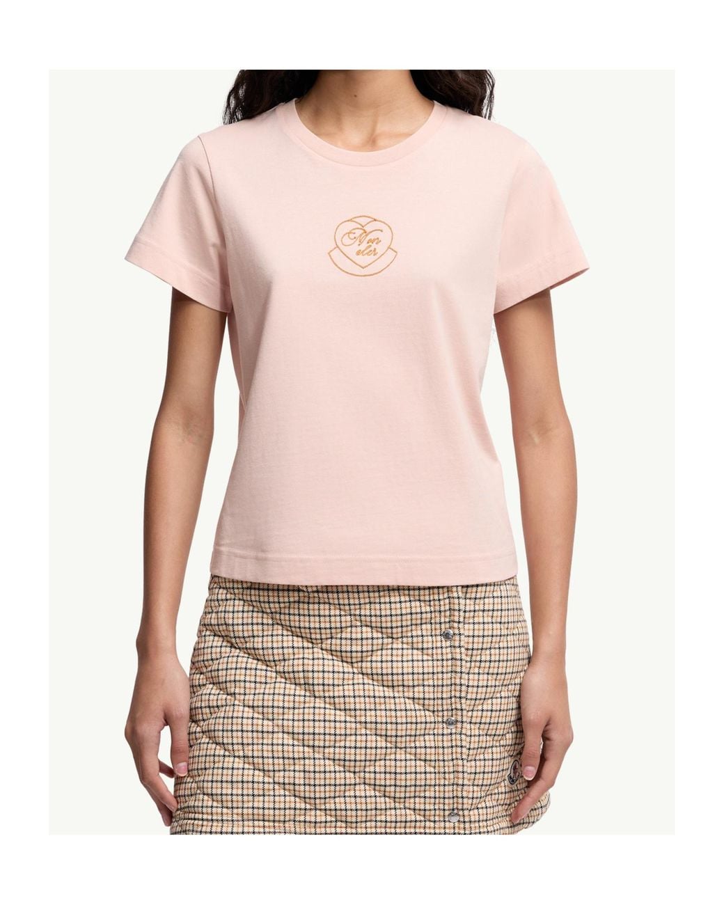 Moncler Pink Embroidered Heart Logo Cotton T-Shirt