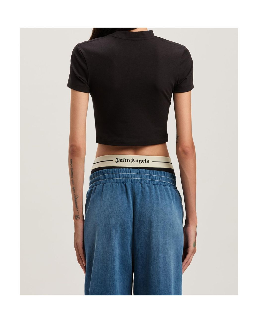 Palm Angels Black Logo Embroidered Short-Sleeved T-Shirt