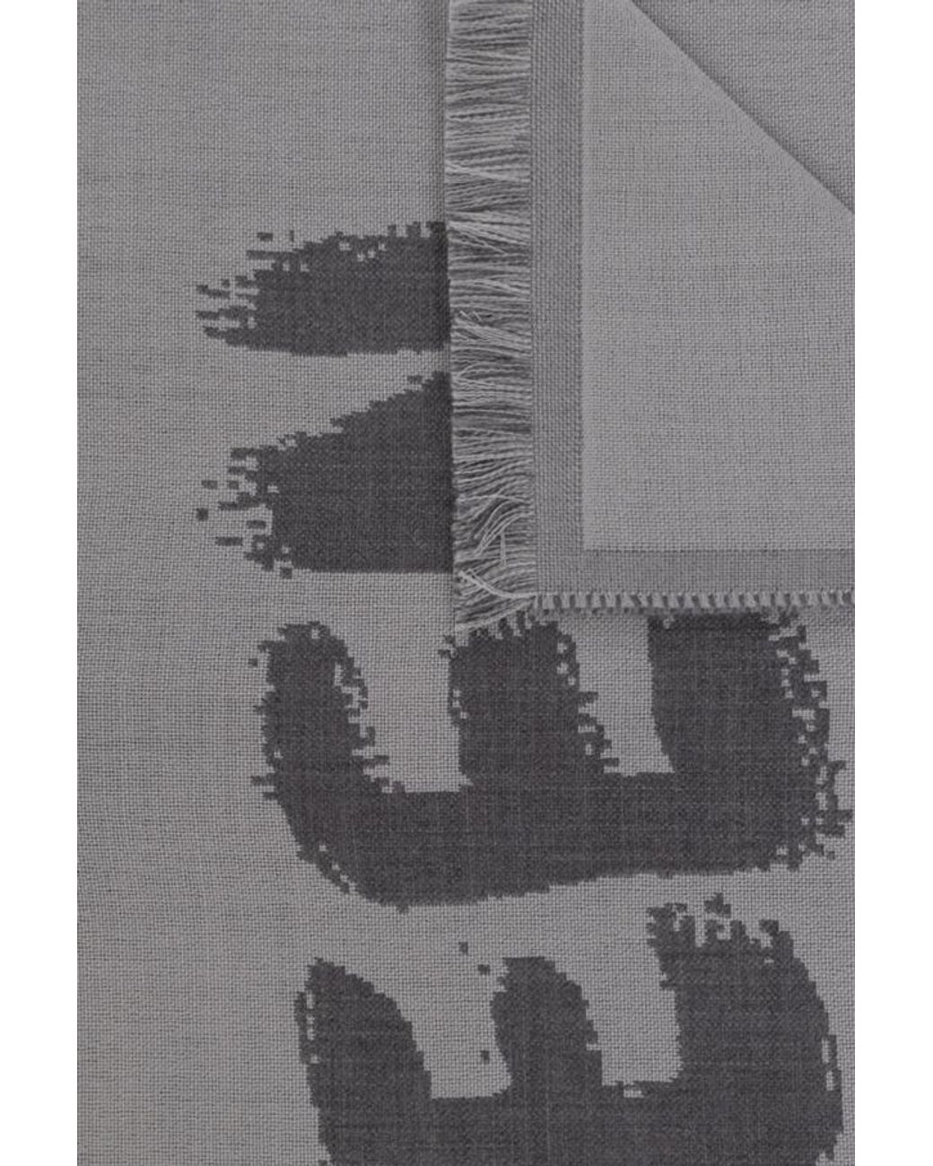 McQueen Gray Wool Logo Print Scarf for men