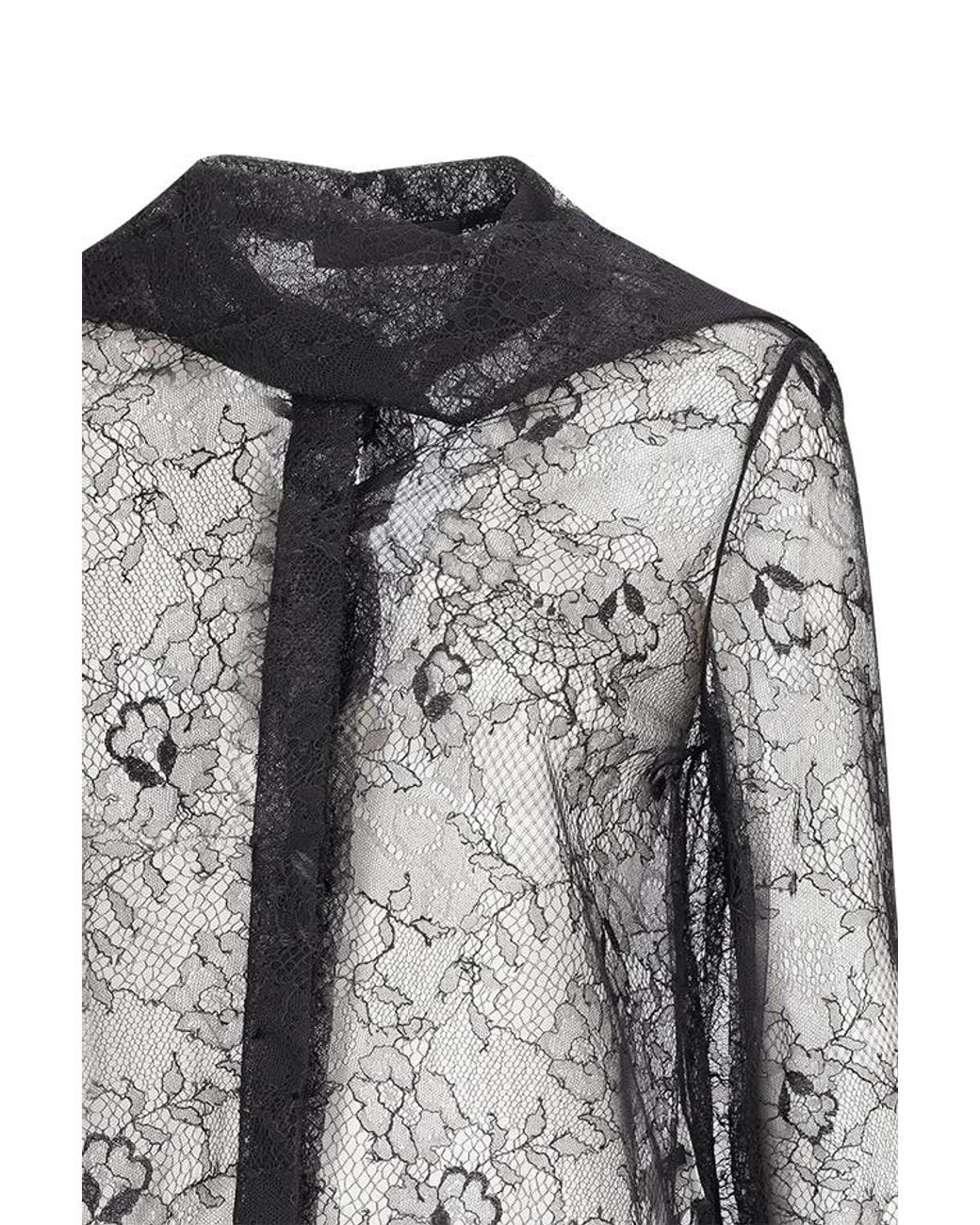 Valentino Gray Scarf Detailed Long-Sleeved Top