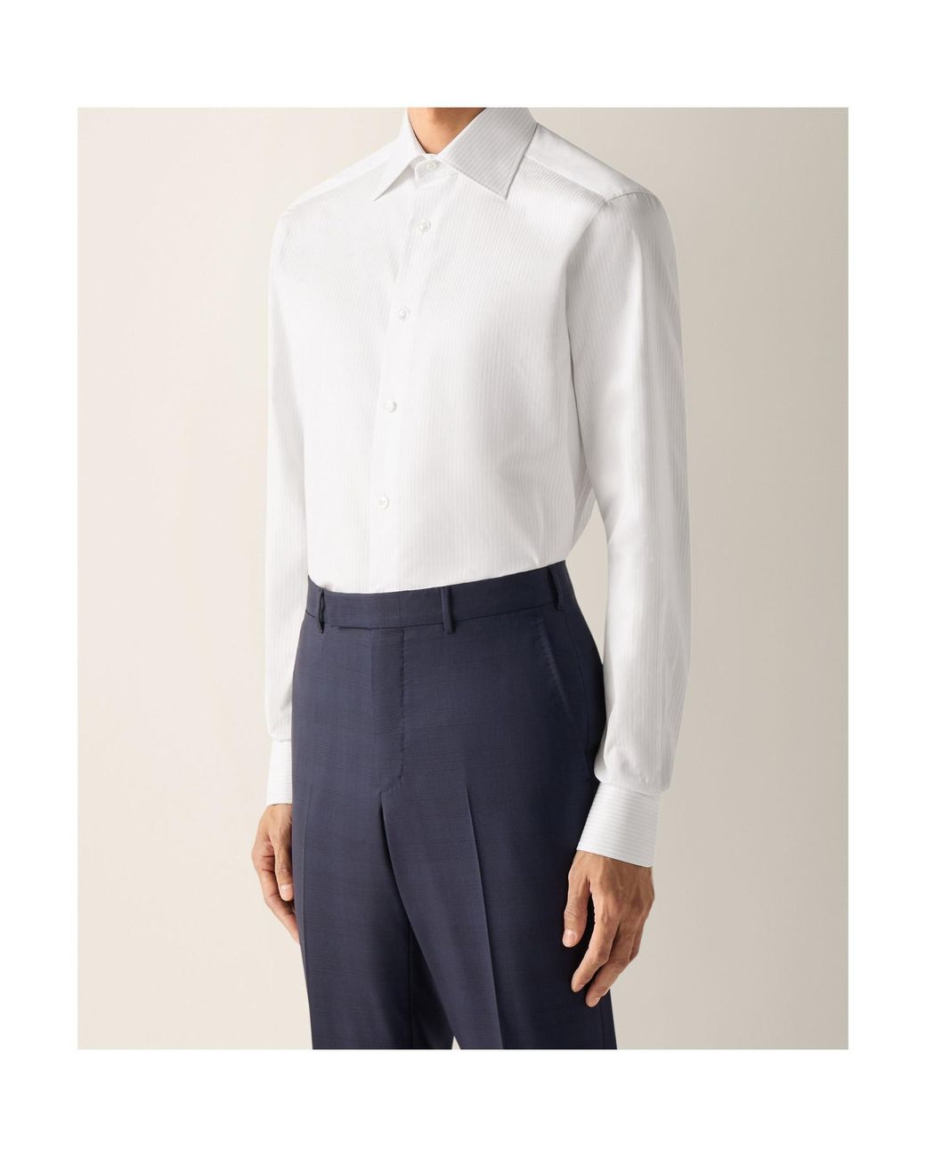 Zegna White Light And Structured Striped Centoventimila Cotton Shirt for men