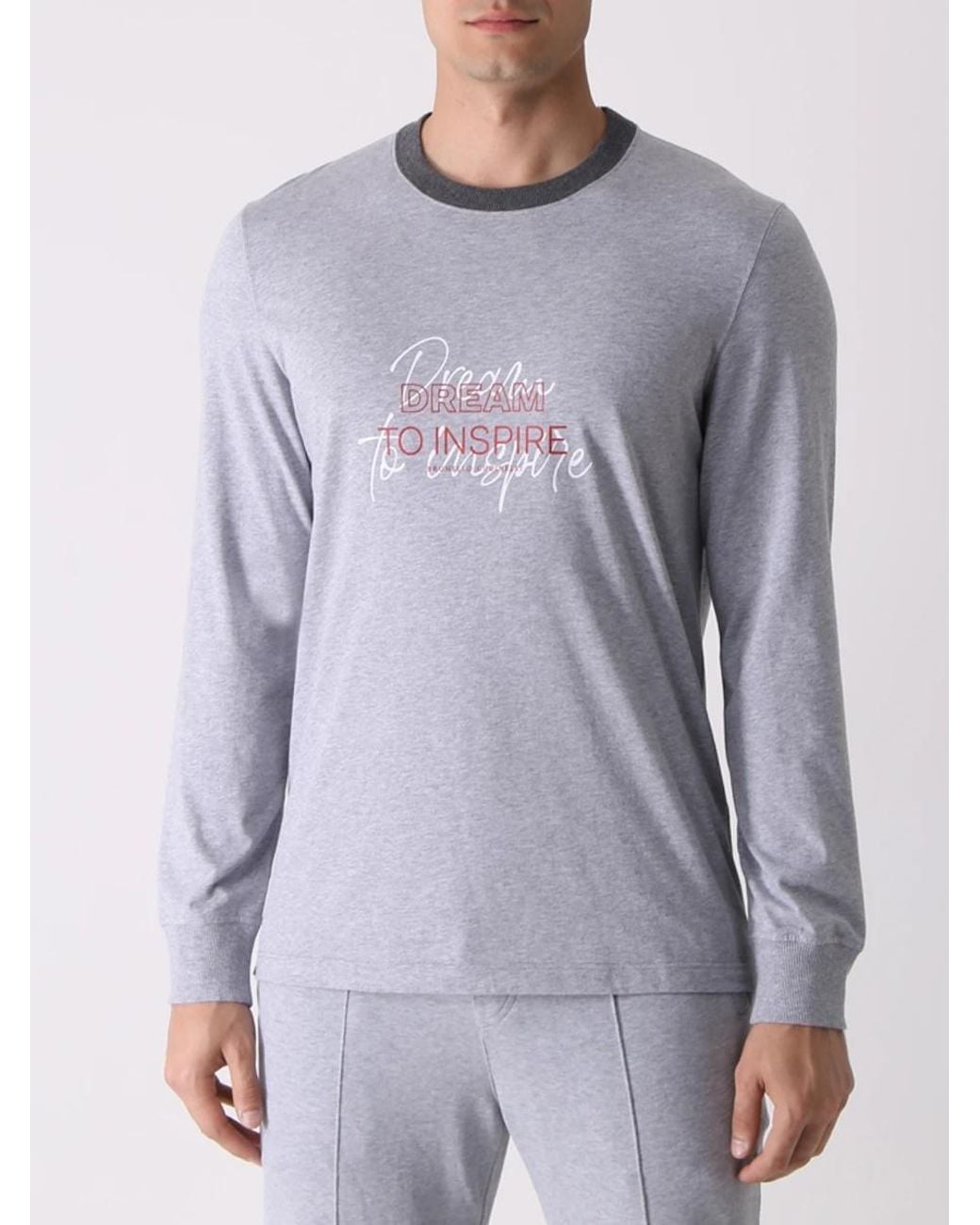 Brunello Cucinelli Blue T-Shirt With Round Neck And Long Sleeves for men