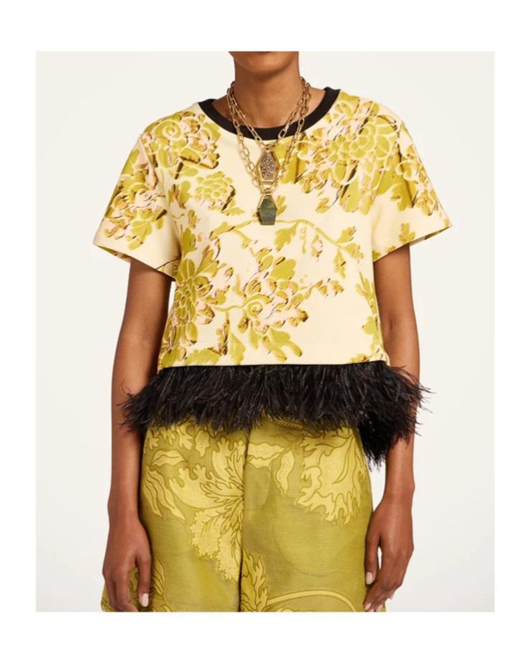 LaDoubleJ Yellow La Doublej La Scala Feather-Trim T-Shirt