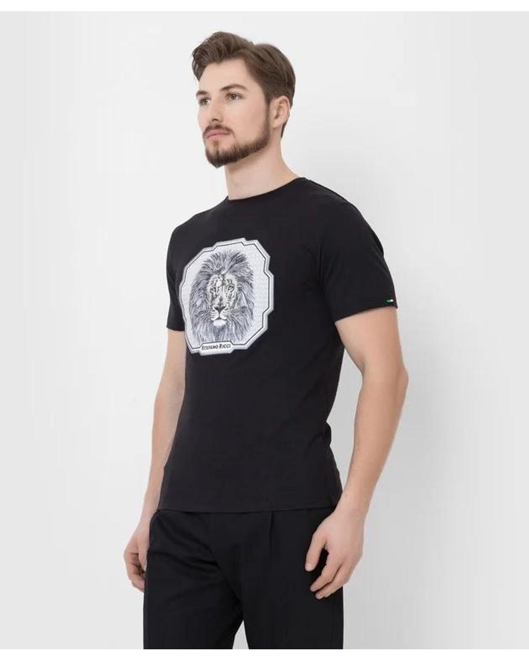Stefano Ricci Black T-Shirt With Round Neck And Short Sleeves for men