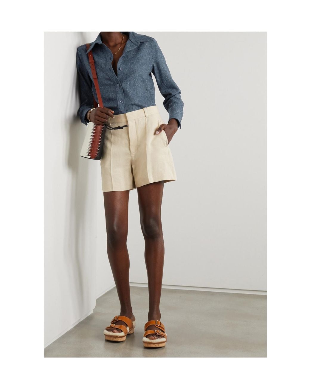 Chloé Blue Long-Sleeved Wool Tweed Shirt