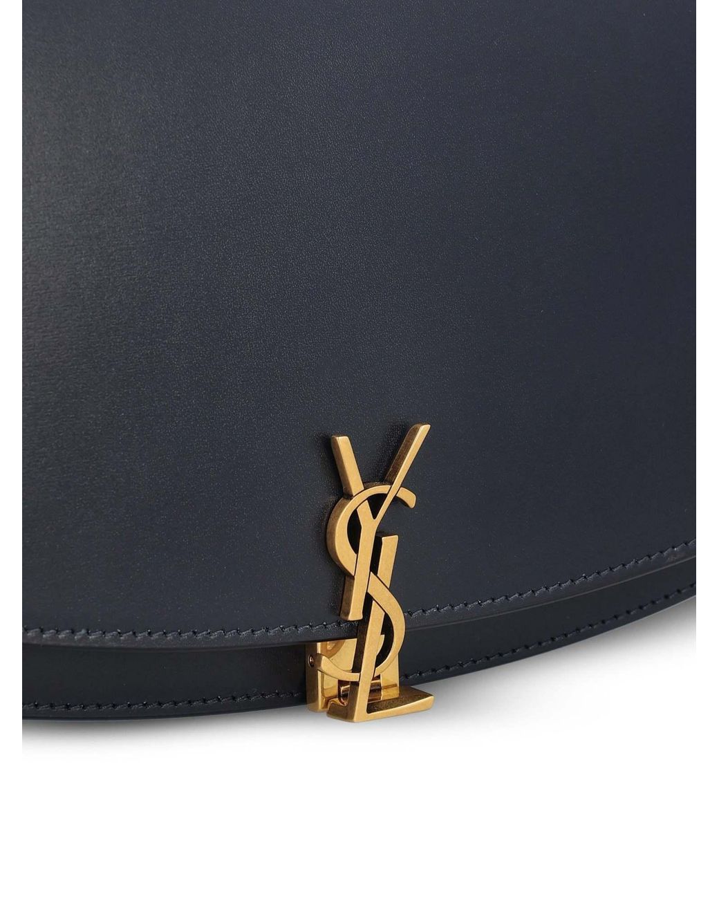 Saint Laurent Blue Logo Plaque Foldover Top Shoulder Bag