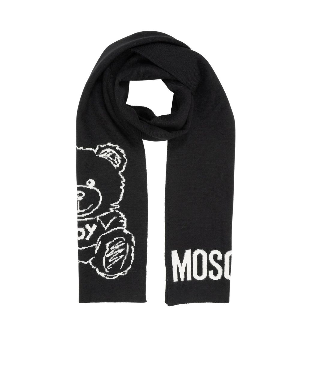 Moschino Black Teddy Bear Pattern Scarf for men