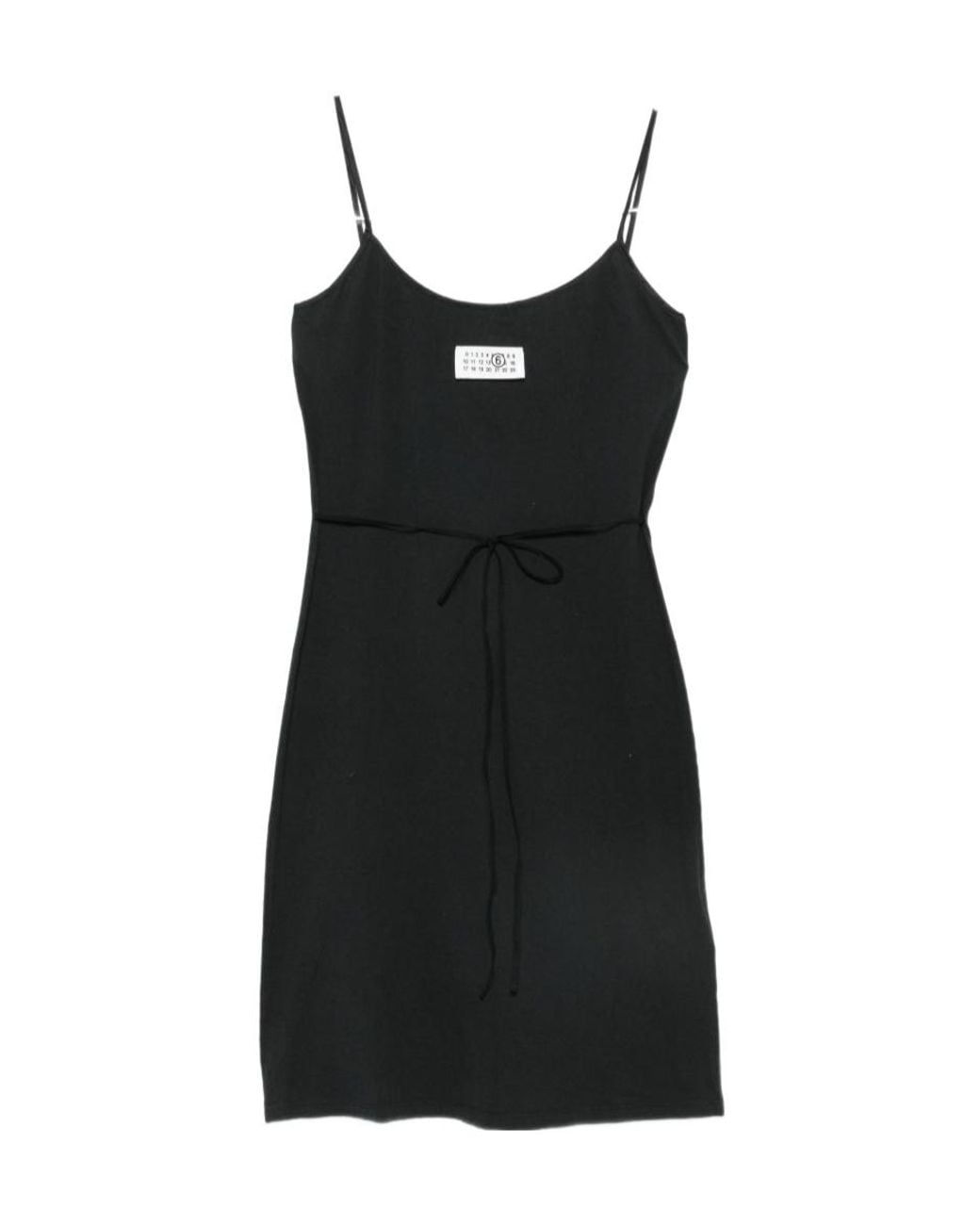 MM6 by Maison Margiela Black Spaghetti-Strap Logo-Patch Mini Dress