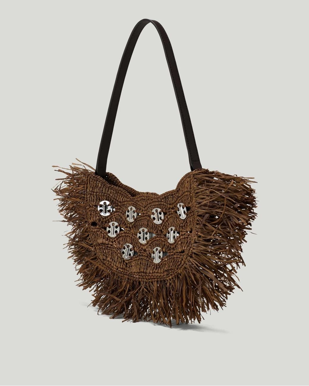 Rabanne Brown Crescent Moon Fringed Shoulder Bag