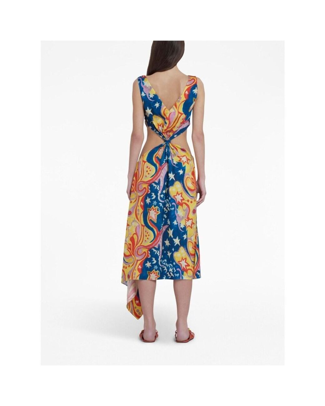 Marni Blue X No Vacancy Inn Cut-Out Galactic Paradise Printed Midi Dress