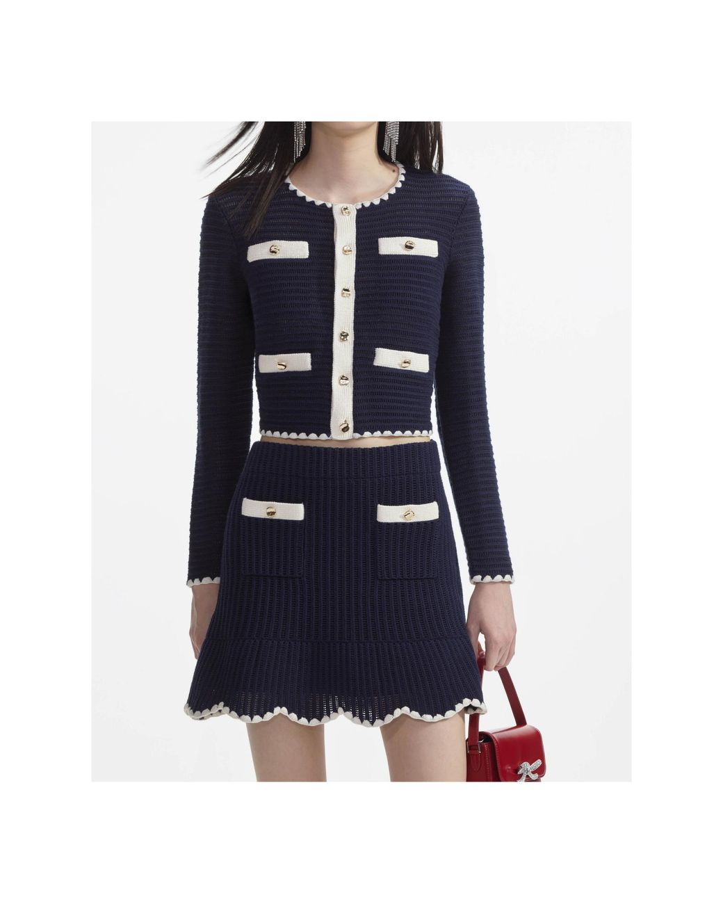 Self-Portrait Blue Crochet Knitted Mini Skirt