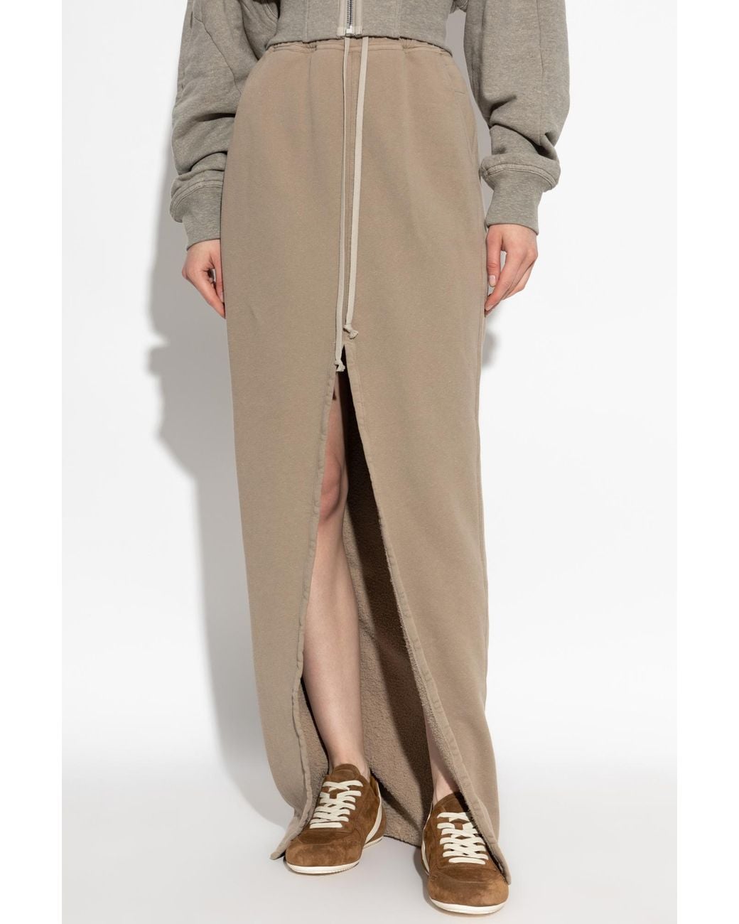 Rick Owens Natural Drawstring Slit Detailed Skirt