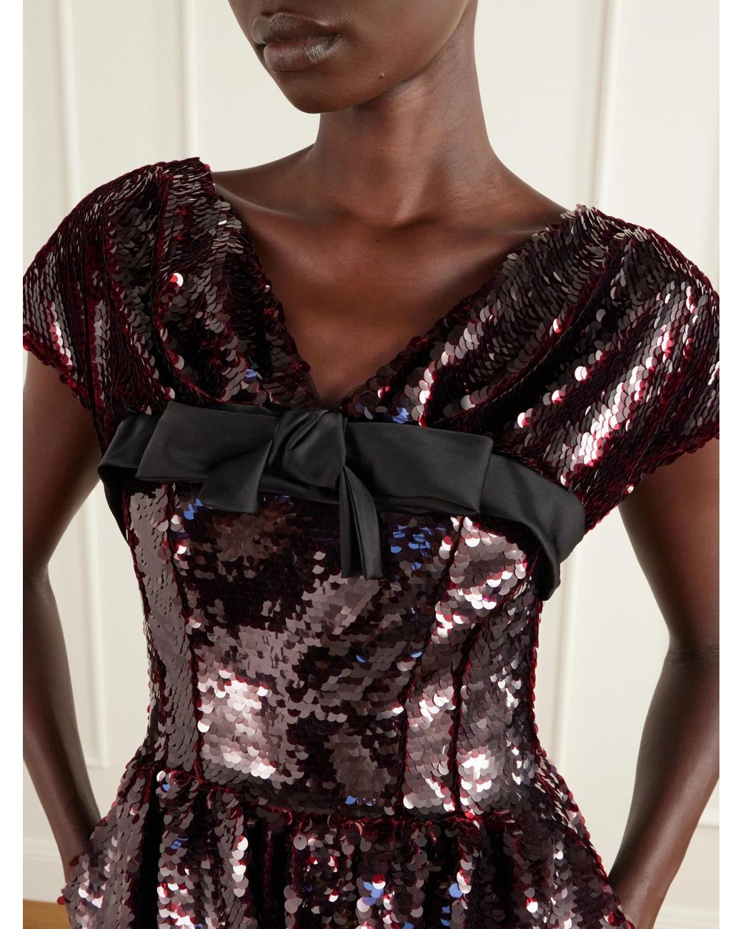 Simone Rocha Black Bow-Detailed Sequined Midi Dress