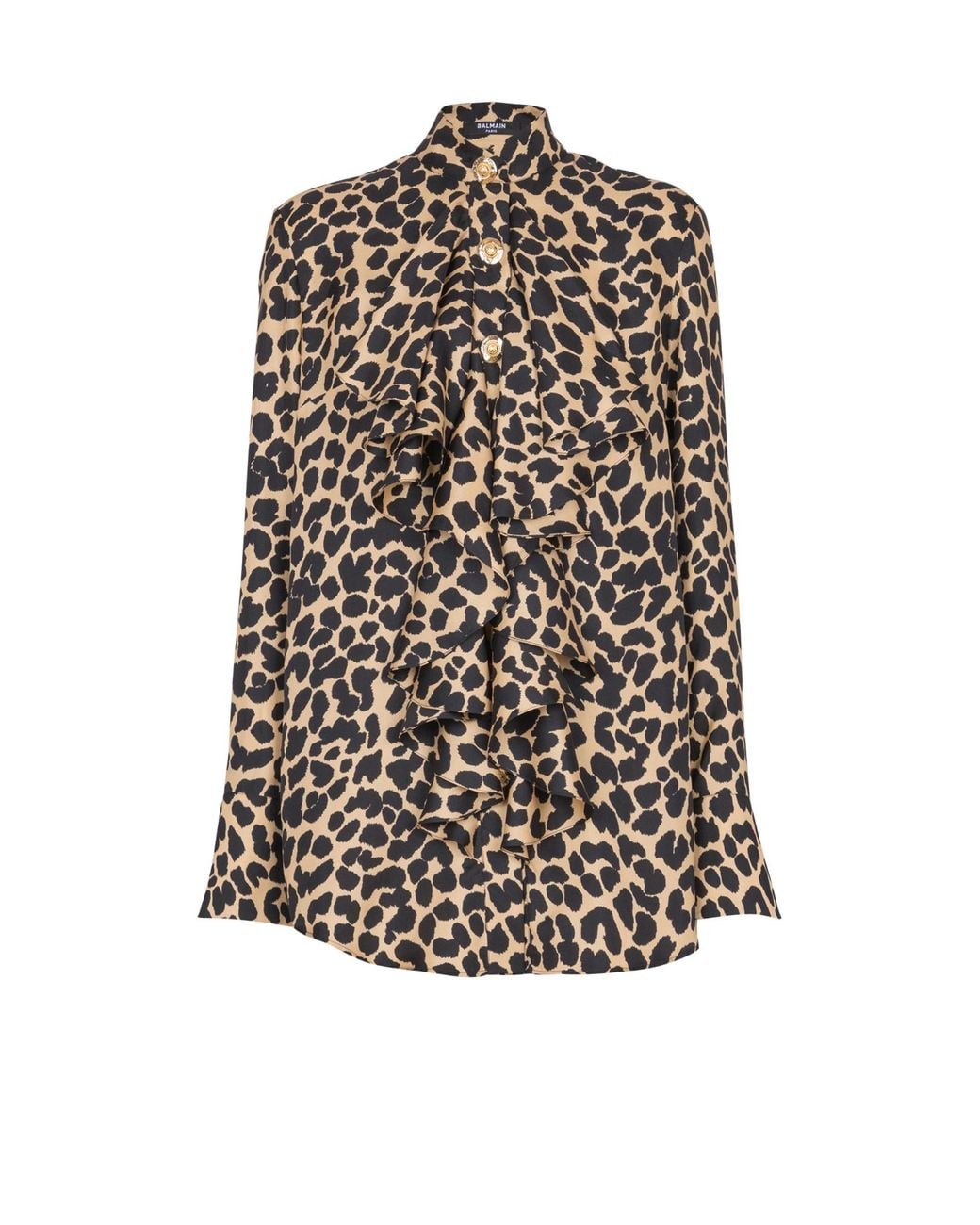 Balmain White Leopard Print Ruffled Shirt