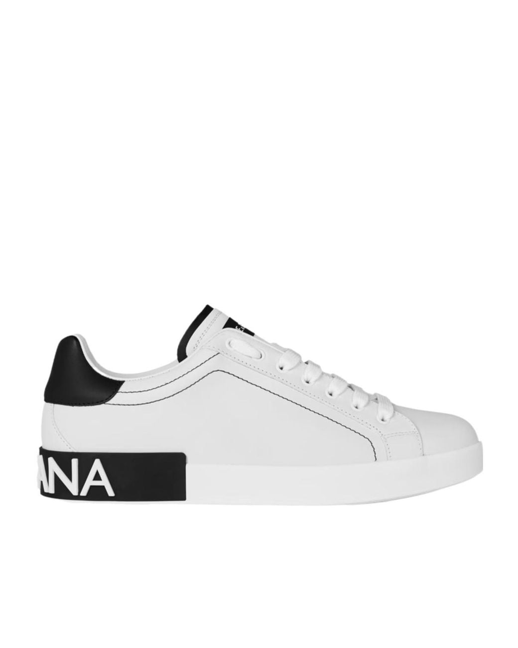 Dolce & Gabbana White Logo Portofino Leather Low-Top Trainers for men