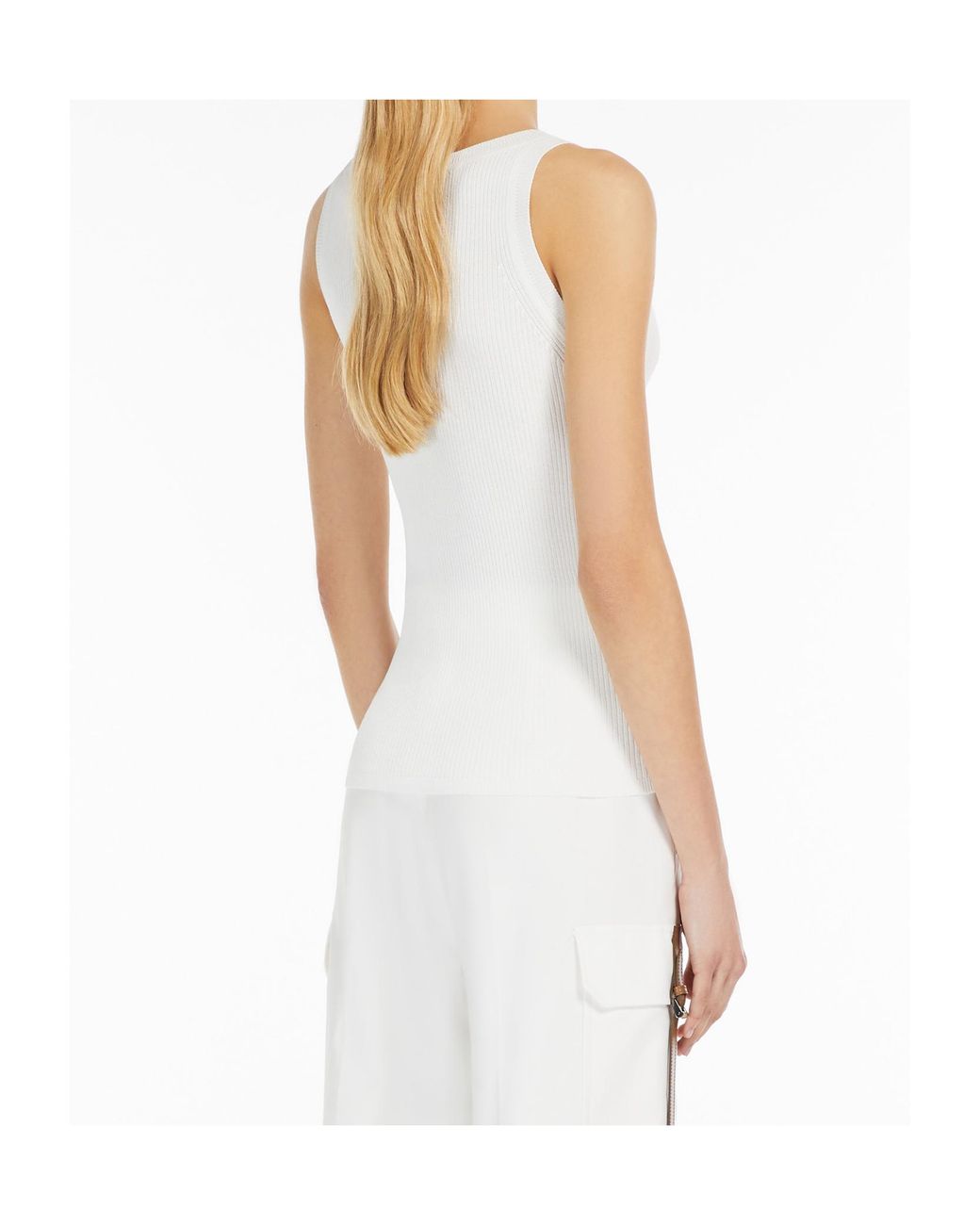Max Mara White Zemira Ribbed Sleeveless Top