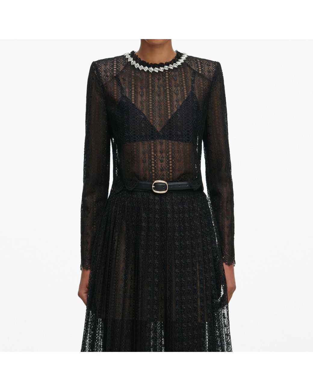 Self-Portrait Black Organza Lace Midi Skirt