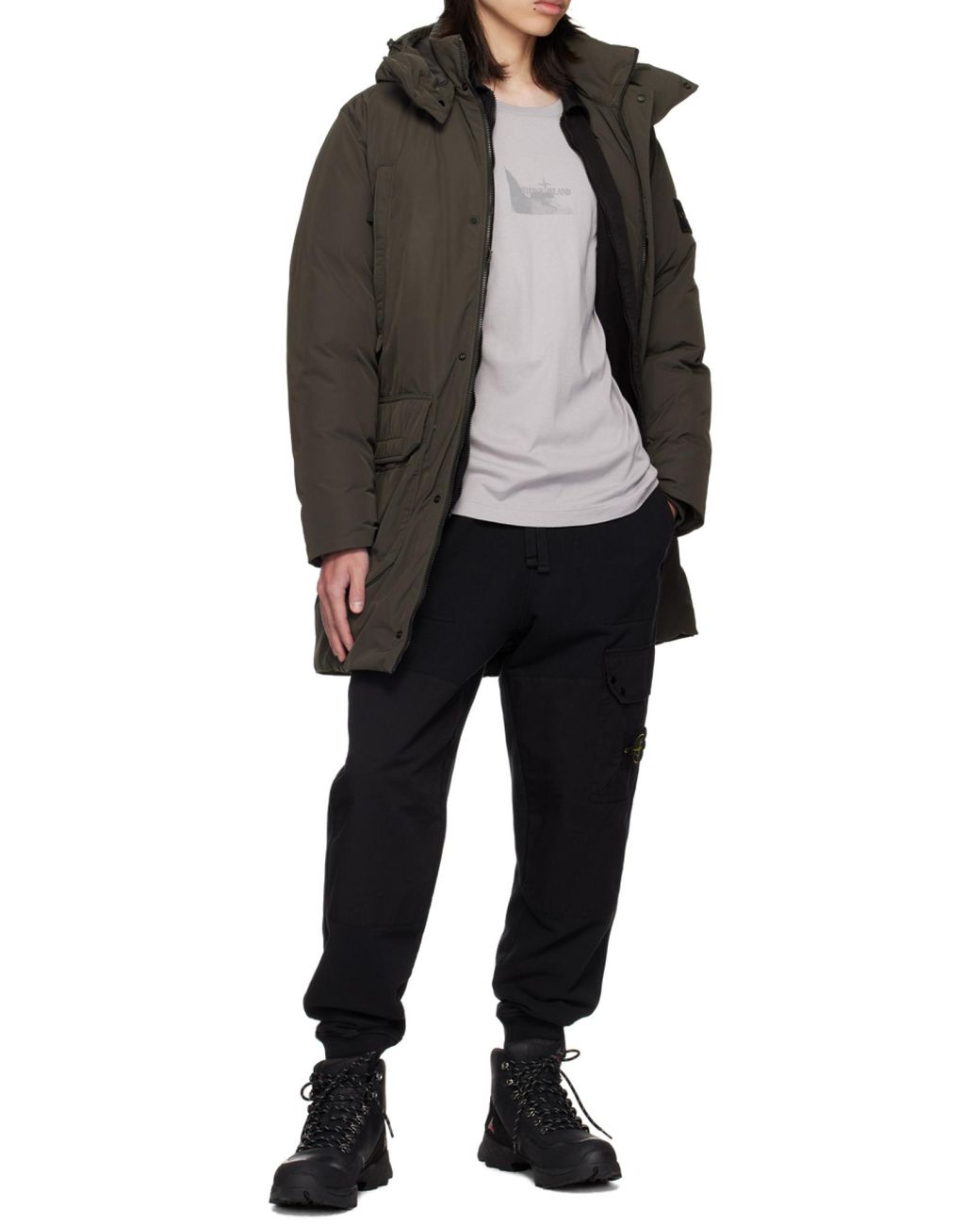 Stone Island Black Compass Patch Drawstring Track Pants for men