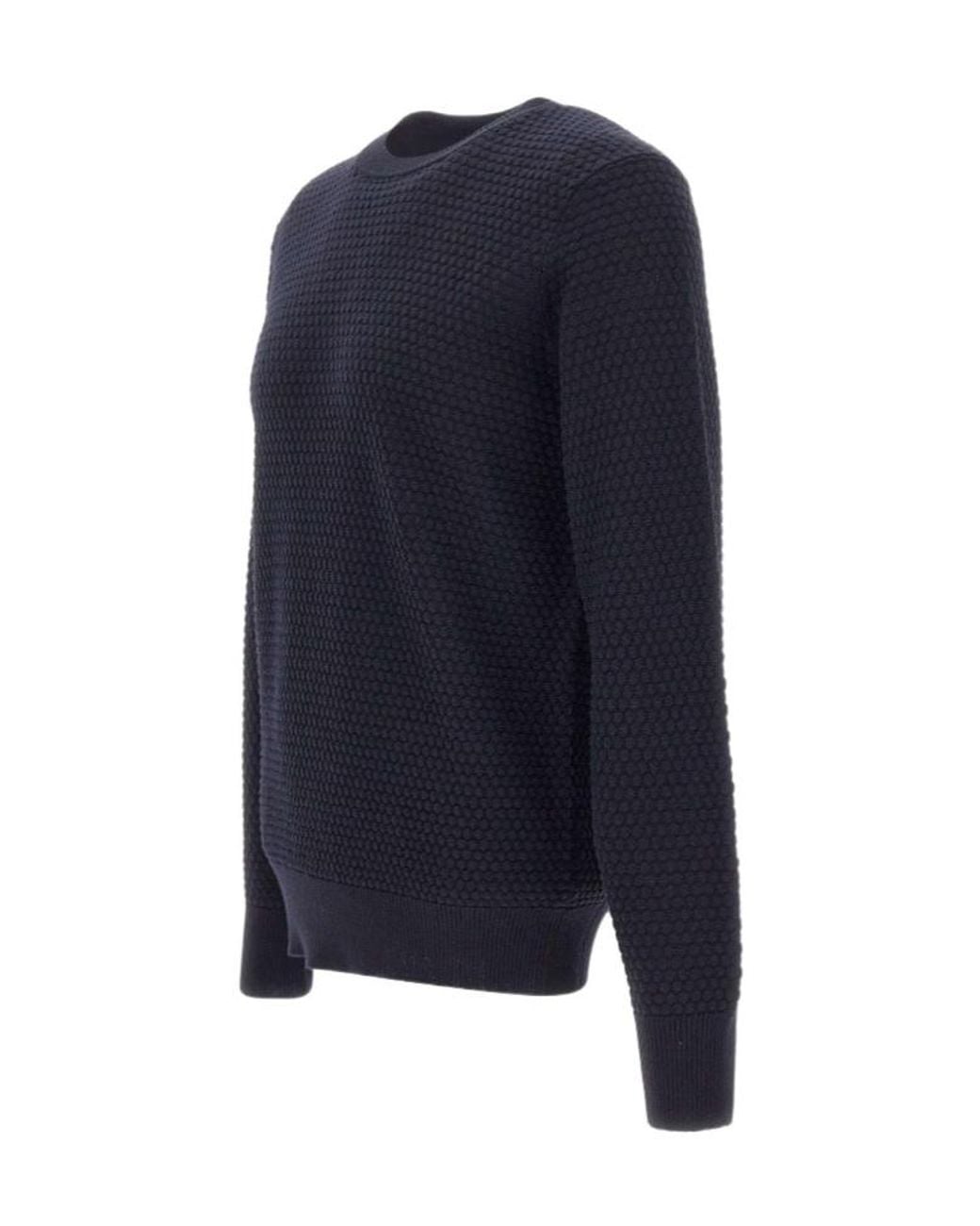 Kangra Cashmere Blue Kangra Textured Crew Neck Knitted Jumper for men