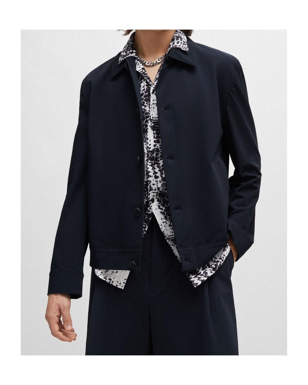 Boss Blue Long-Sleeved Casual Jacket for men