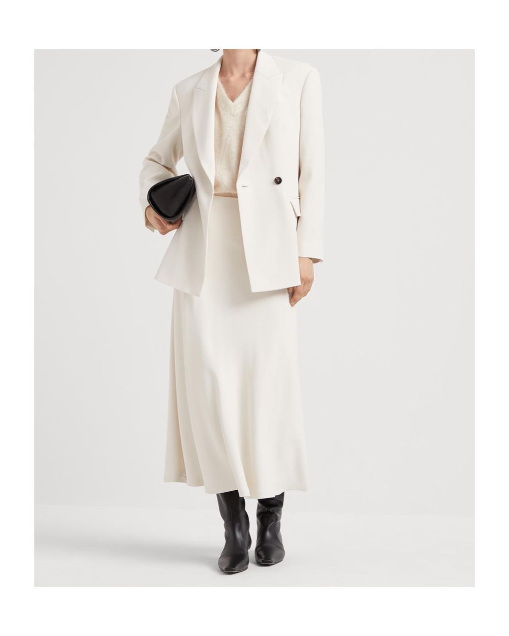 Brunello Cucinelli White Comfort Viscose Couture Twill Blazer With Monili