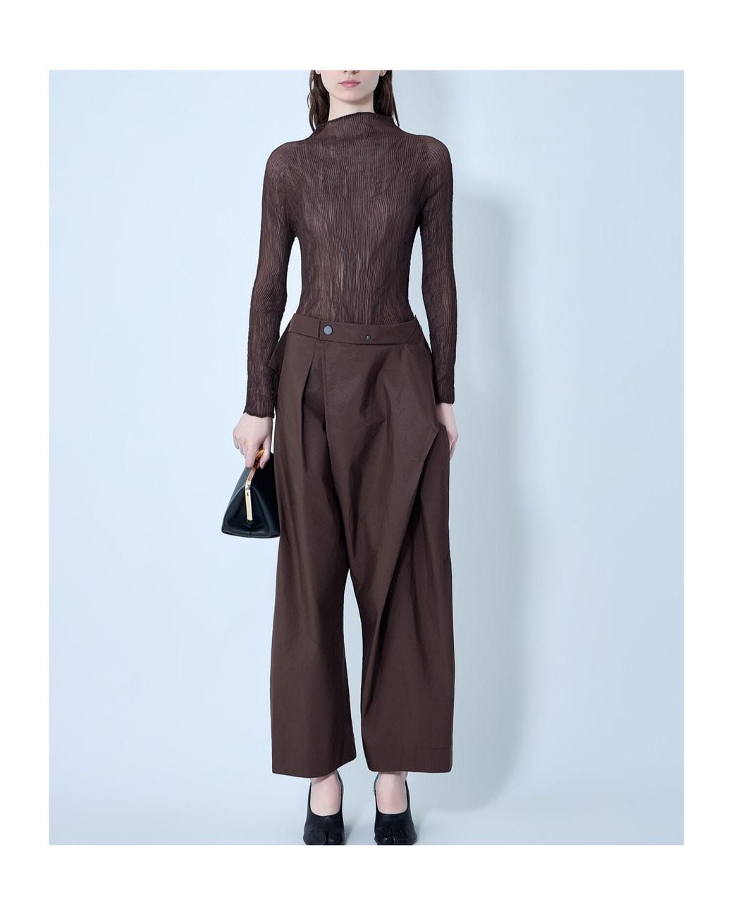 Issey Miyake Brown High-Neck Long-Sleeved Top