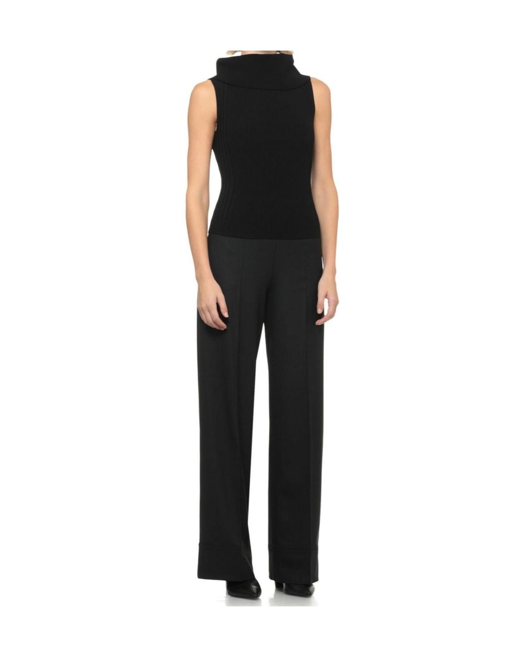 D.exterior Black Ribbed Sleeveless Knitted Top
