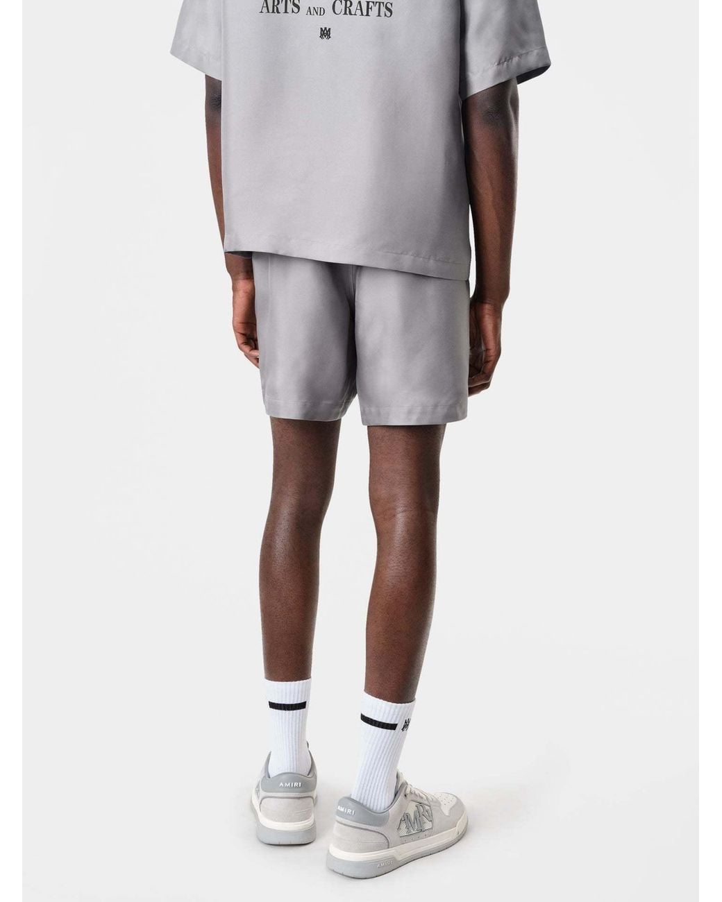 Amiri Gray Logo Printed Swim Shorts for men