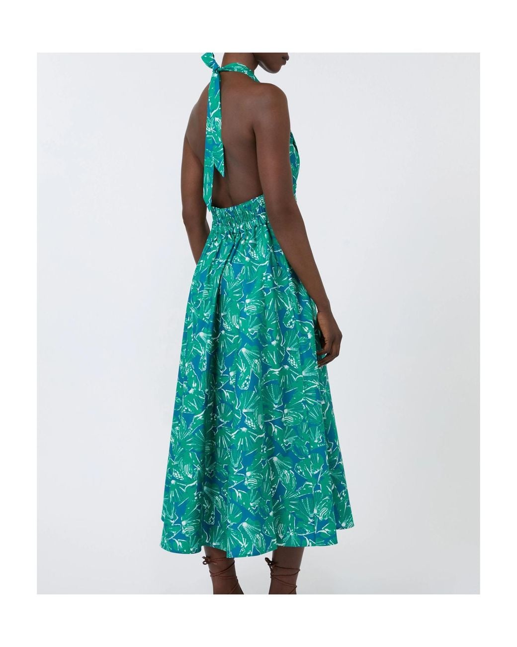 Max Mara Green Halterneck Printed Dress