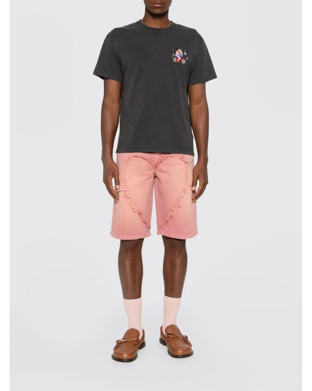 Carne Bollente Pink Frayed Heart-Motif Shorts for men