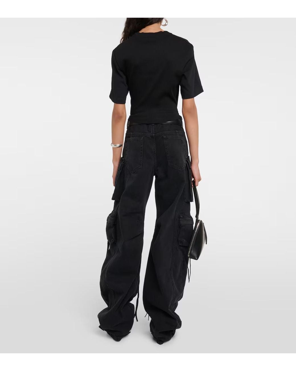 Dion Lee Black Ribbed Round-Neck T-Shirt