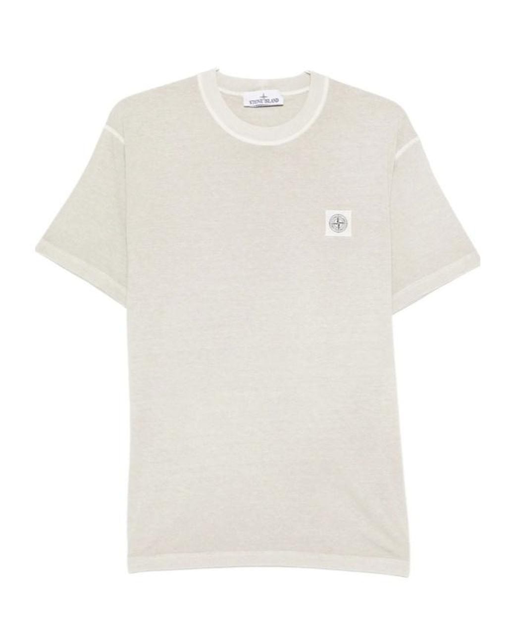 Stone Island White Fissato Effect Crewneck T-Shirt for men