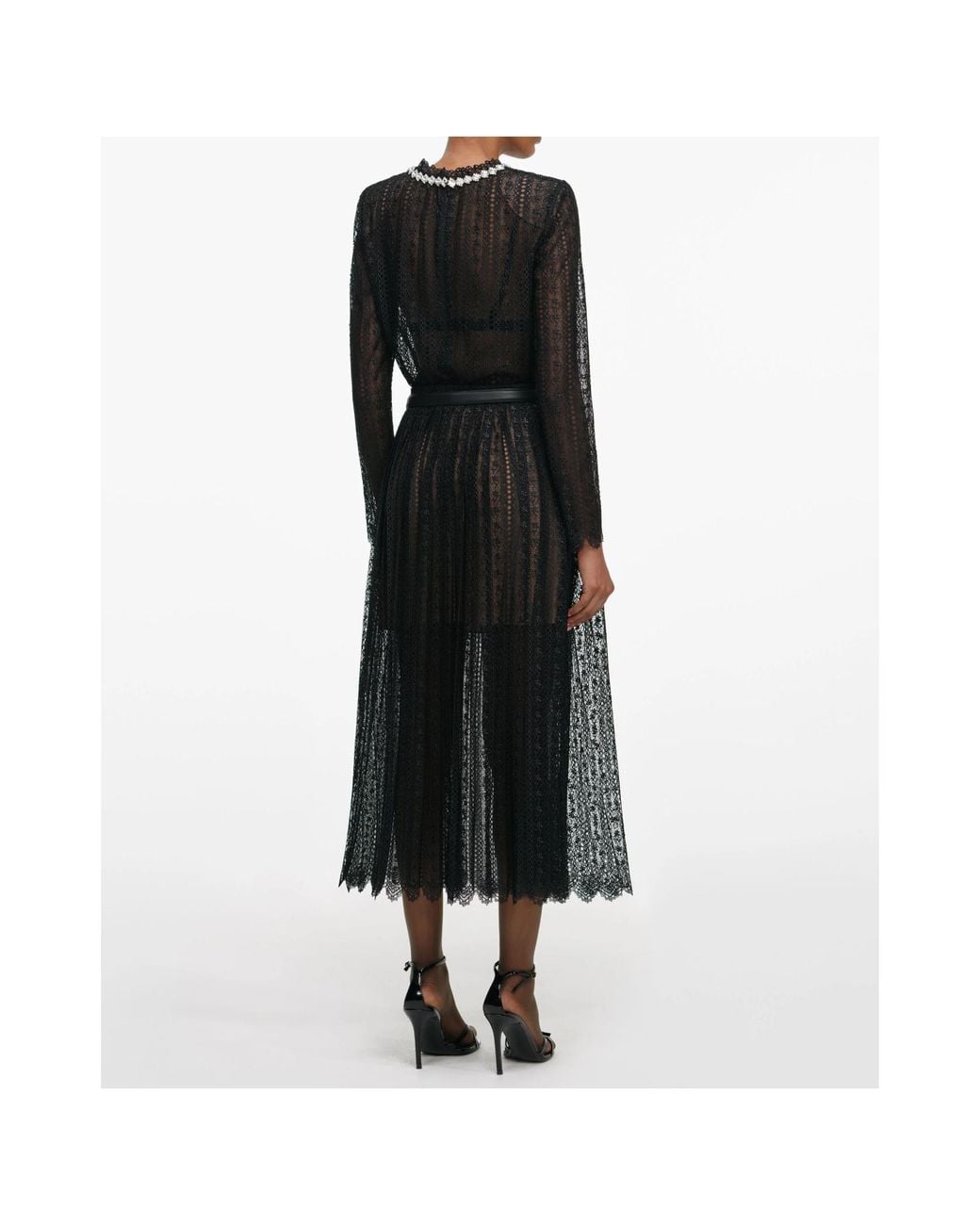 Self-Portrait Black Organza Lace Midi Skirt