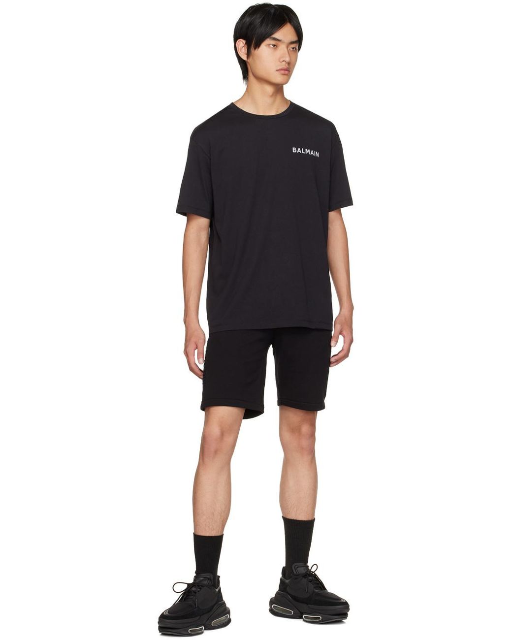 Balmain Black Oversized Cotton T-Shirt With Small Paris Logo for men