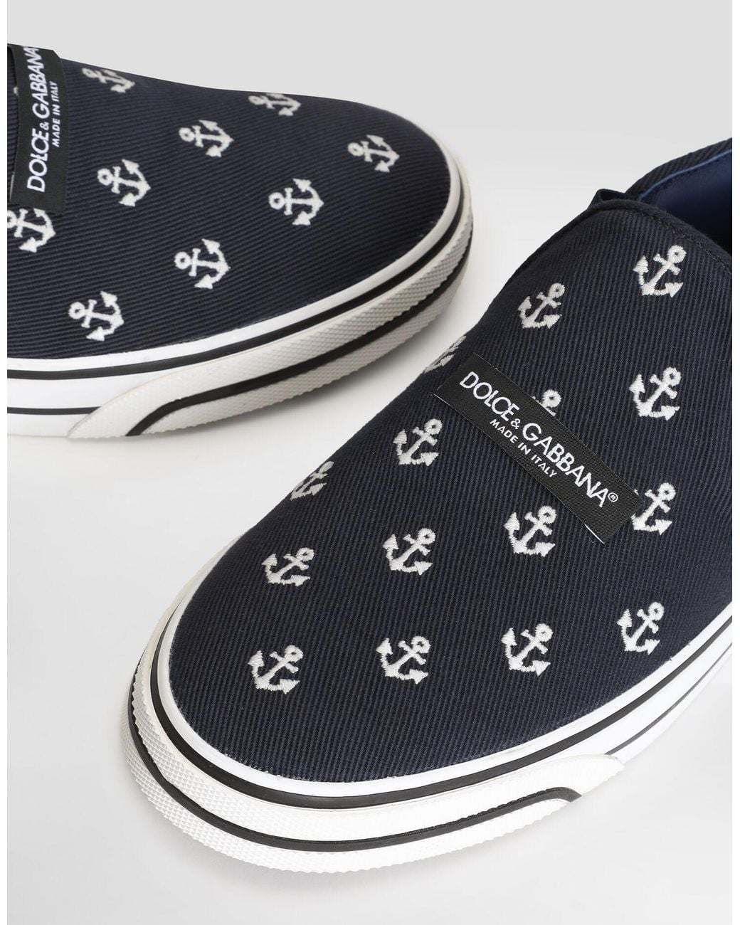 Dolce & Gabbana Blue Anchor Print Slip-Ons for men
