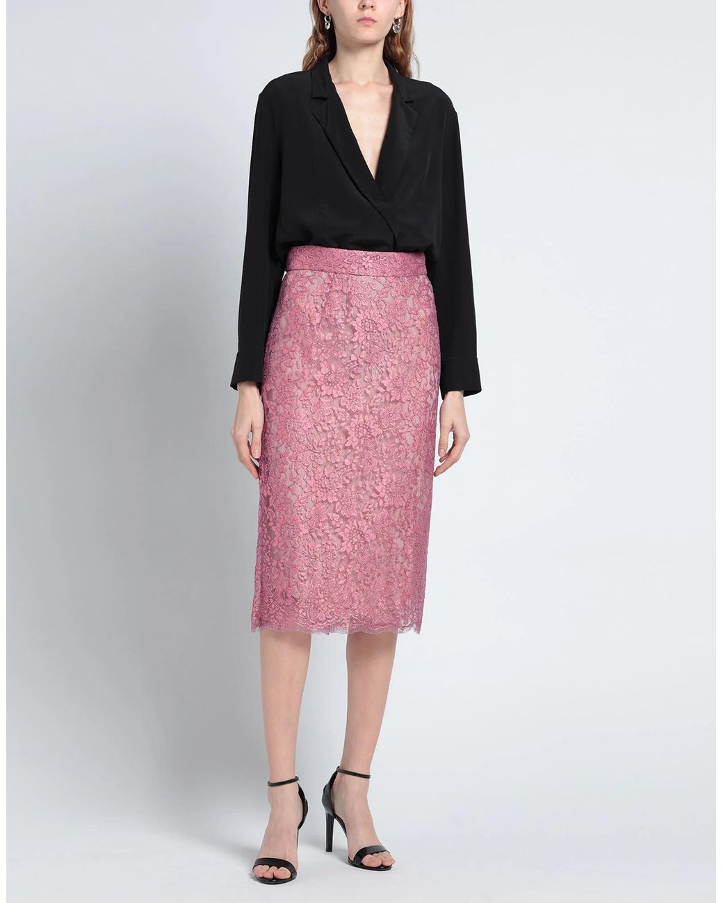 Dolce & Gabbana Pink Minimalist Solid Lace Midi Skirt