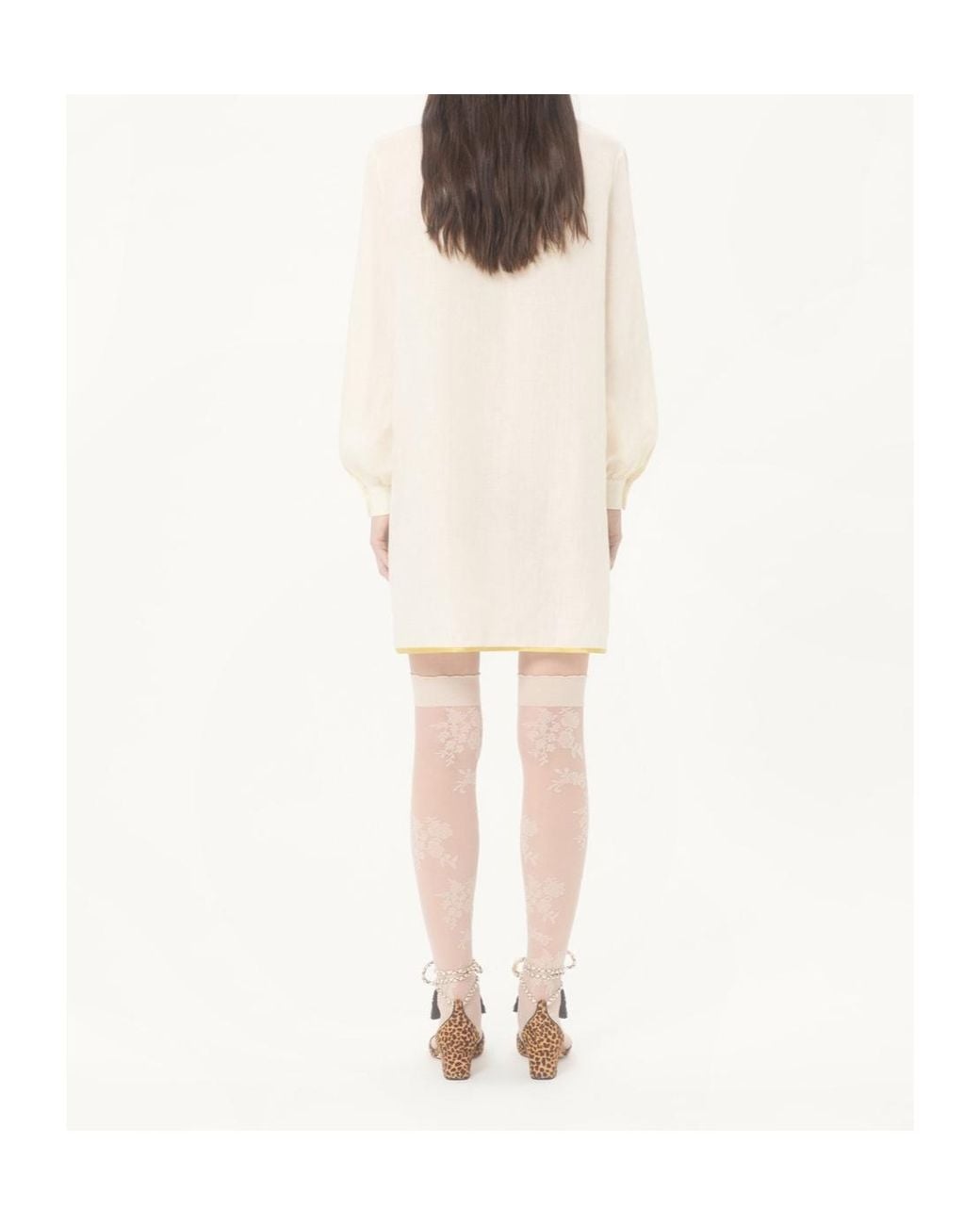 Valentino Natural Floral Patterned Long-Sleeved Mini Dress