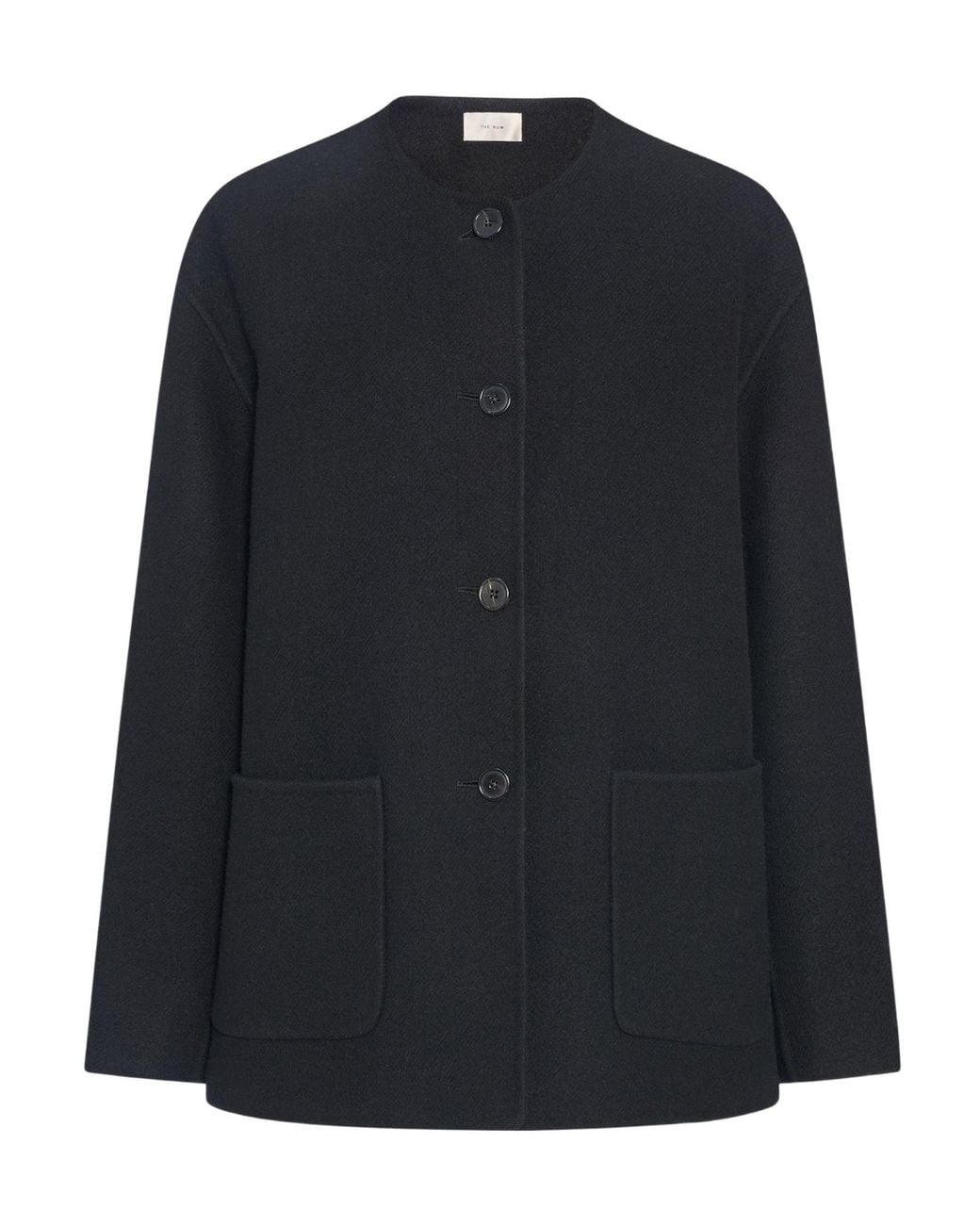 The Row Black Collarless Button-Up Coat